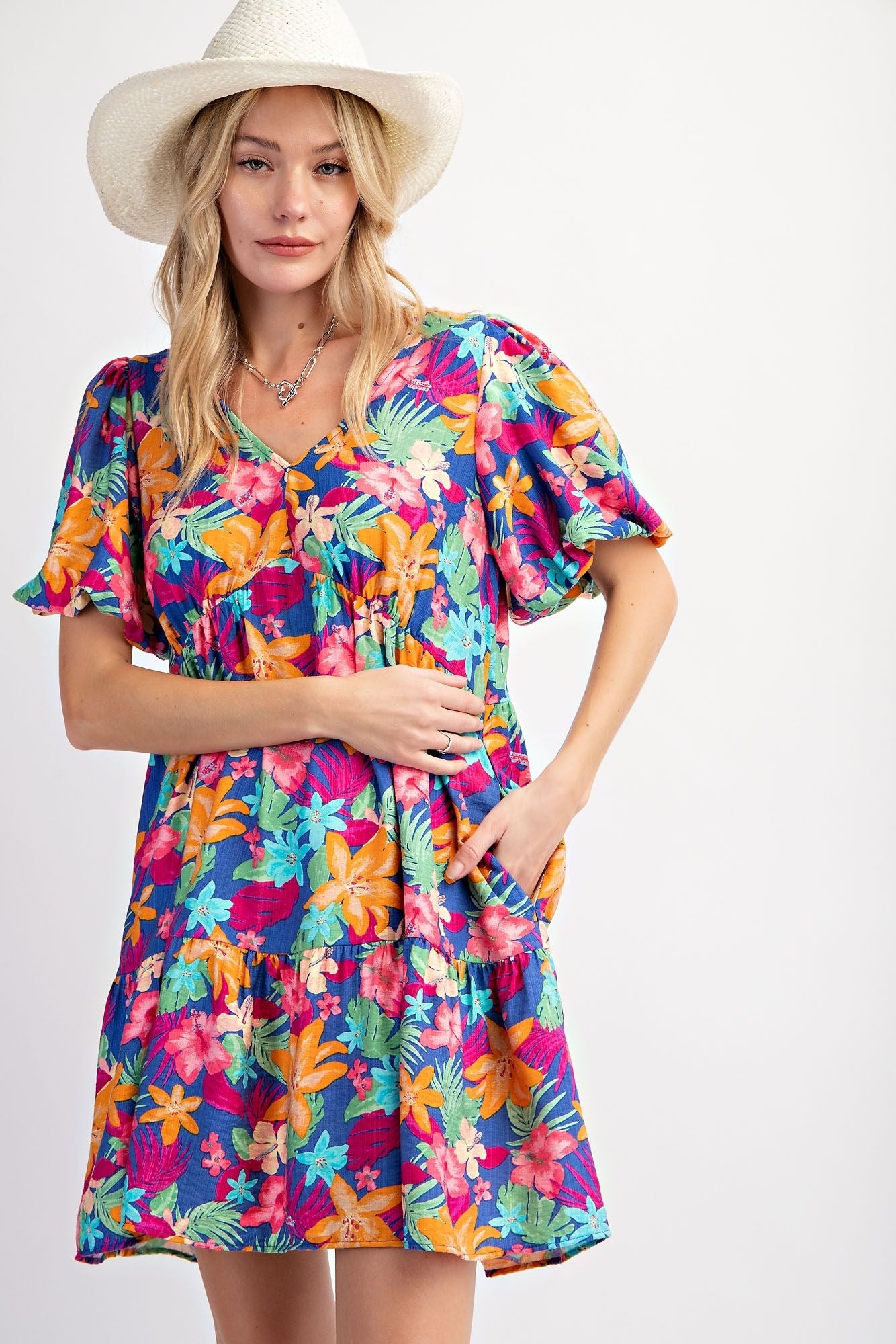 Floral printed peach blossom dress