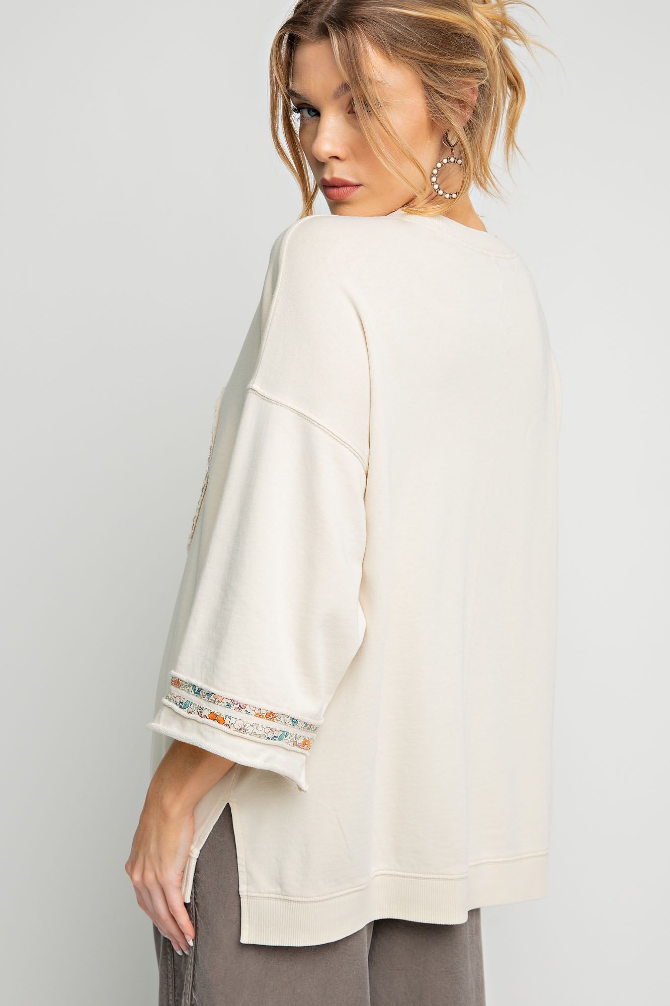 Slub mix ribbed fabric mineral wash top with peace sign symbol RESTOCKED Blouse Easel