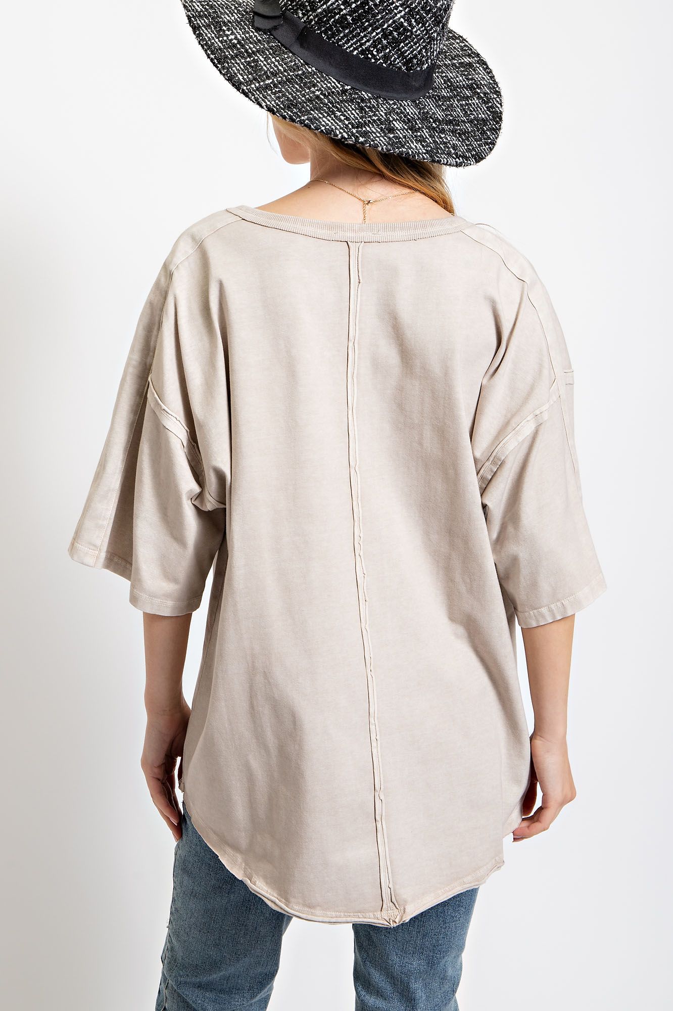 Short Sleeve Washed Cotton Jersey Oversized Top Sweatshirt Easel   