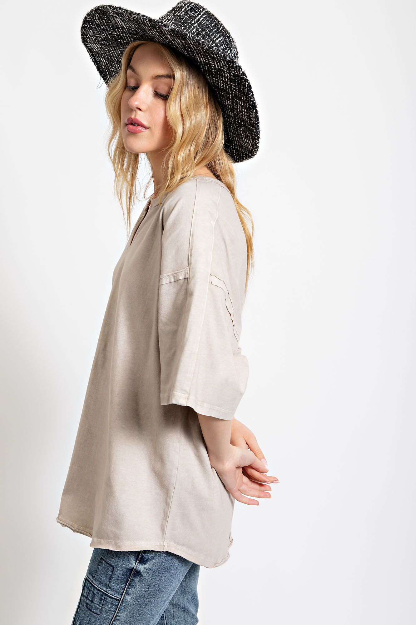 Short Sleeve Washed Cotton Jersey Oversized Top Sweatshirt Easel