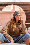 Long Sleeve Peace Sign Patch Mineral Wash Hooded Top Sweatshirt Easel
