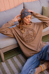 Long Sleeve Peace Sign Patch Mineral Wash Hooded Top Sweatshirt Easel