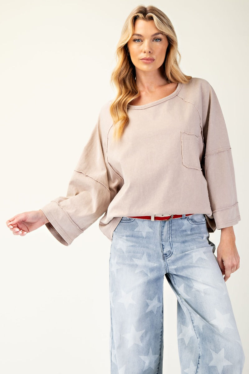 Mineral washed cotton jersey boxy top