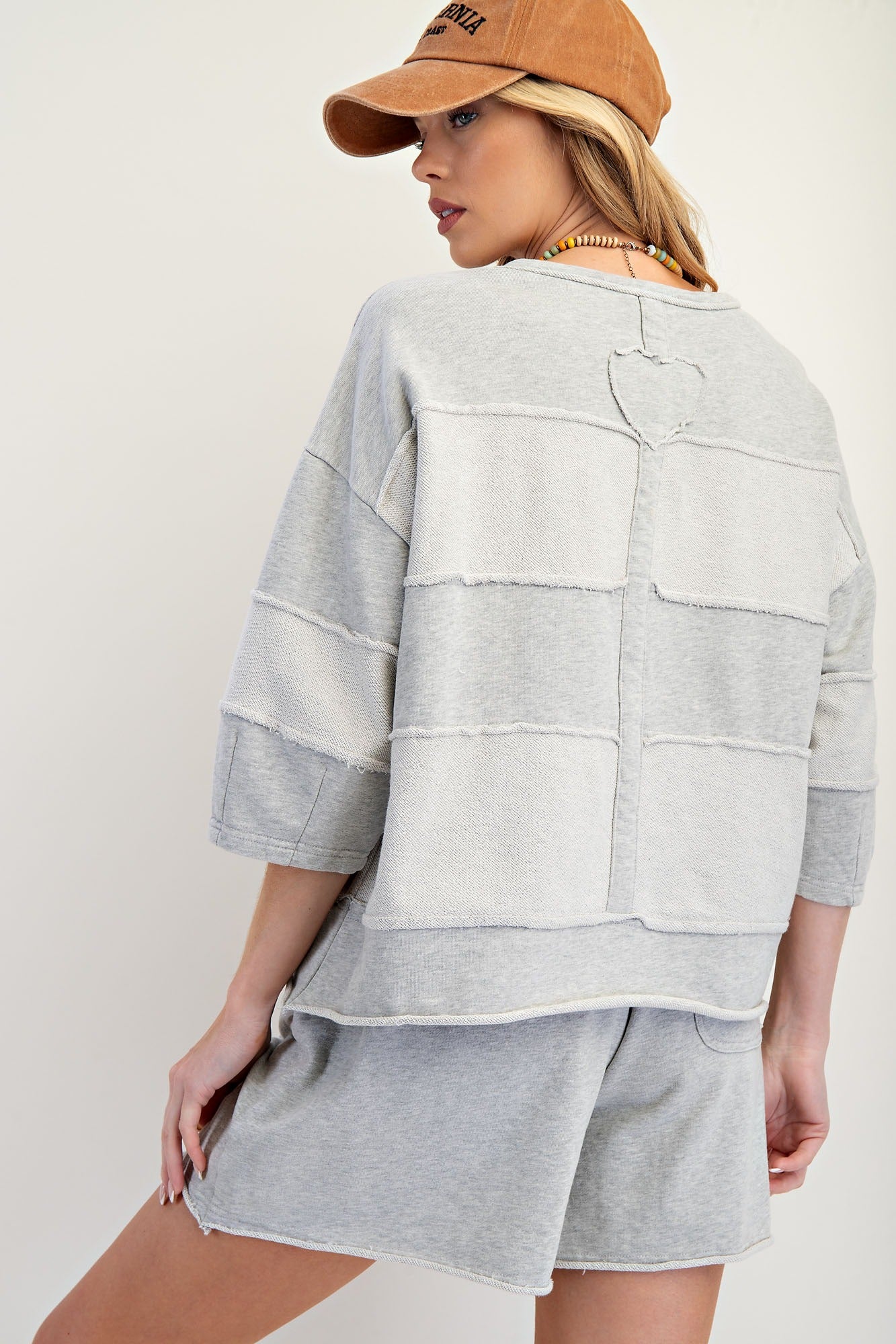 Upside down detailing mixed mineral washed terry knit top