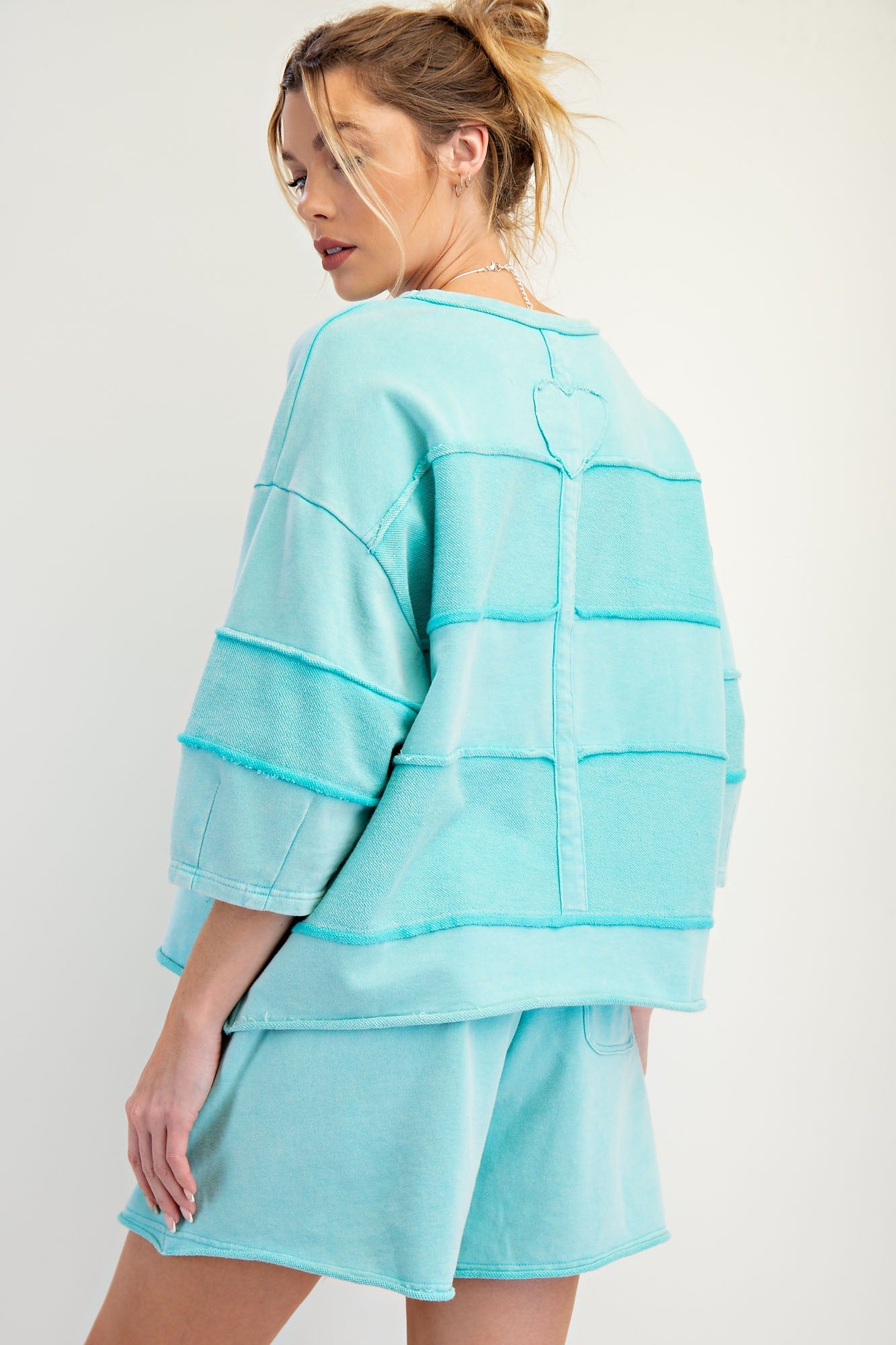 Upside down detailing mixed mineral washed terry knit top