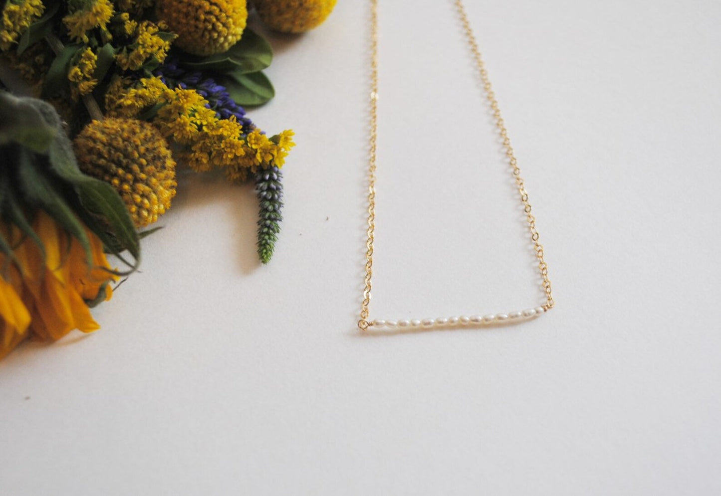 Dainty freshwater Pearl bar necklace minimalist 14k gold-fill sterling silver Necklace Seaflower Jewelry