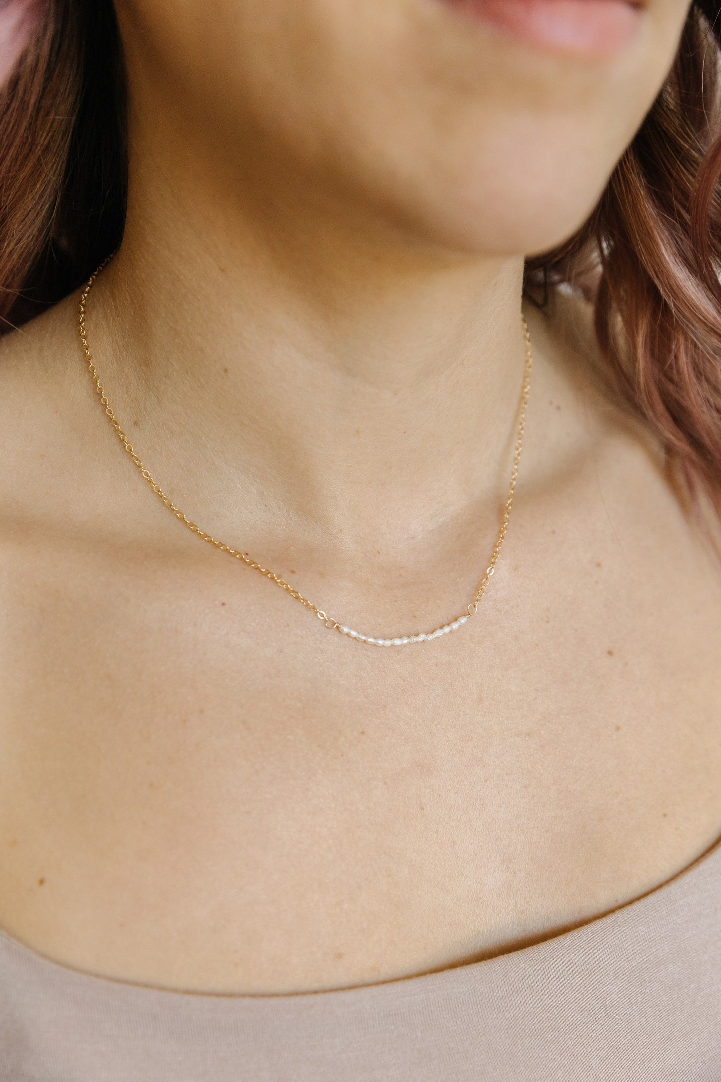 Dainty freshwater Pearl bar necklace minimalist 14k gold-fill sterling silver Necklace Seaflower Jewelry