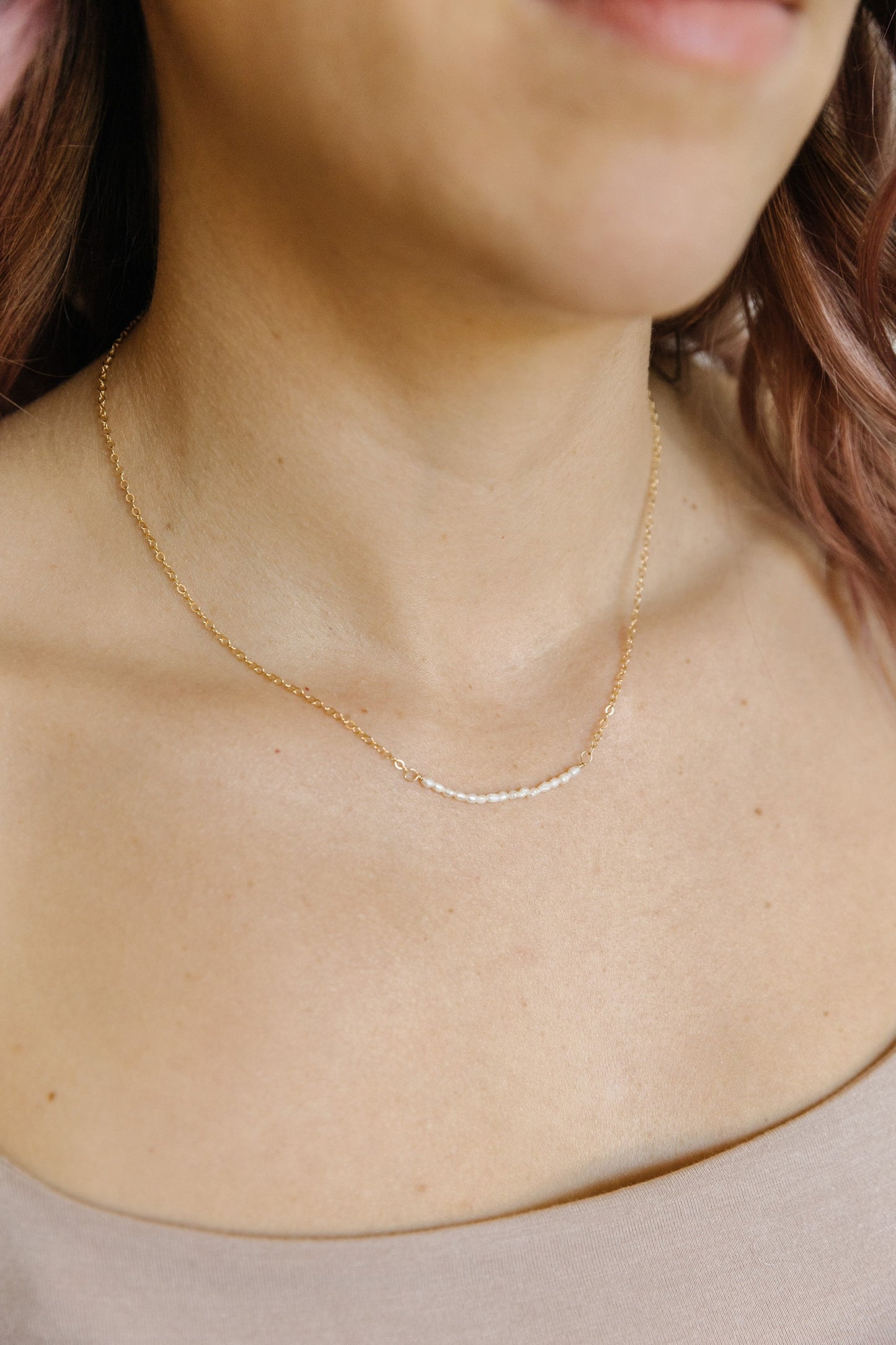 Dainty freshwater Pearl bar necklace minimalist 14k gold-fill sterling silver Necklace Seaflower Jewelry   