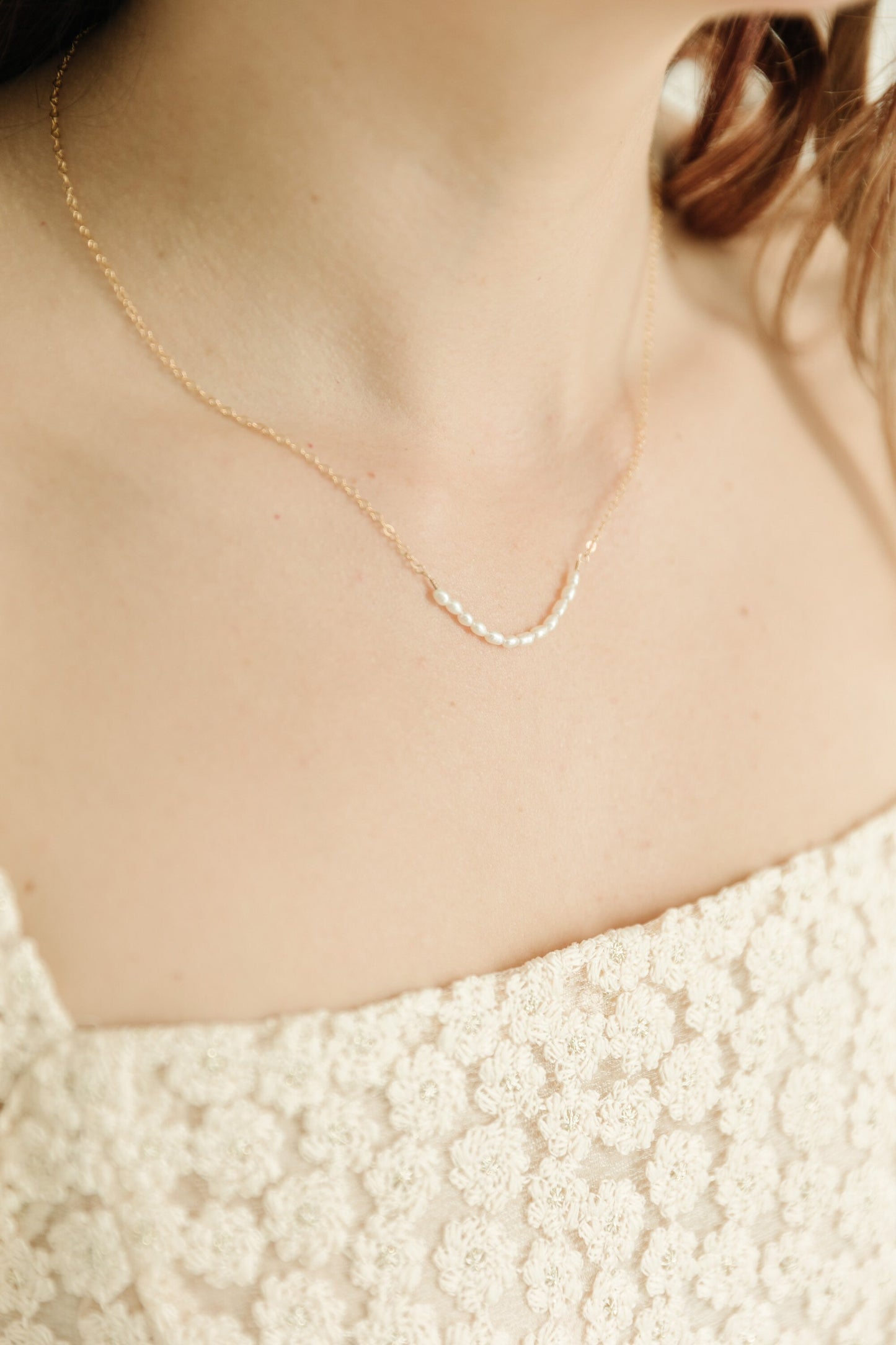 Dainty freshwater Pearl bar necklace minimalist 14k gold-fill sterling silver Necklace Seaflower Jewelry