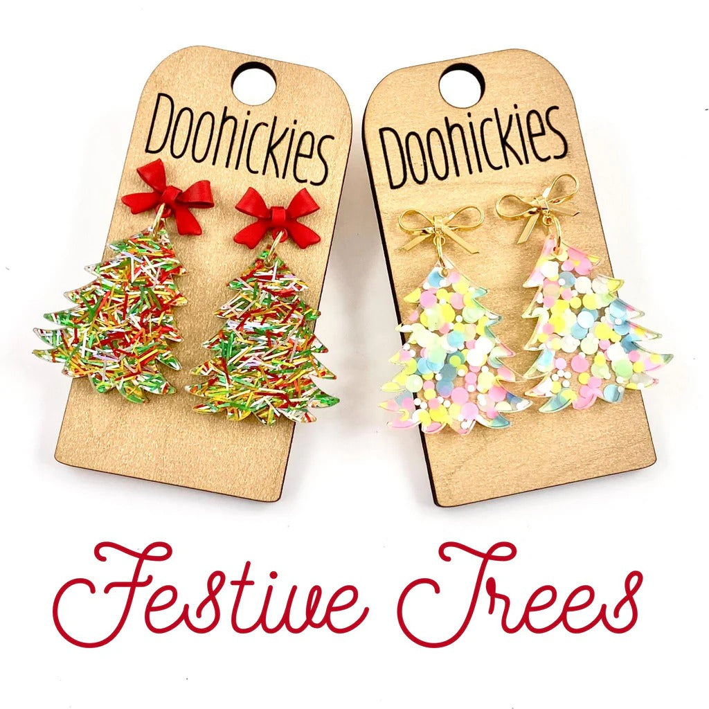 Doohickies 2" festive acrylic Christmas tree earrings