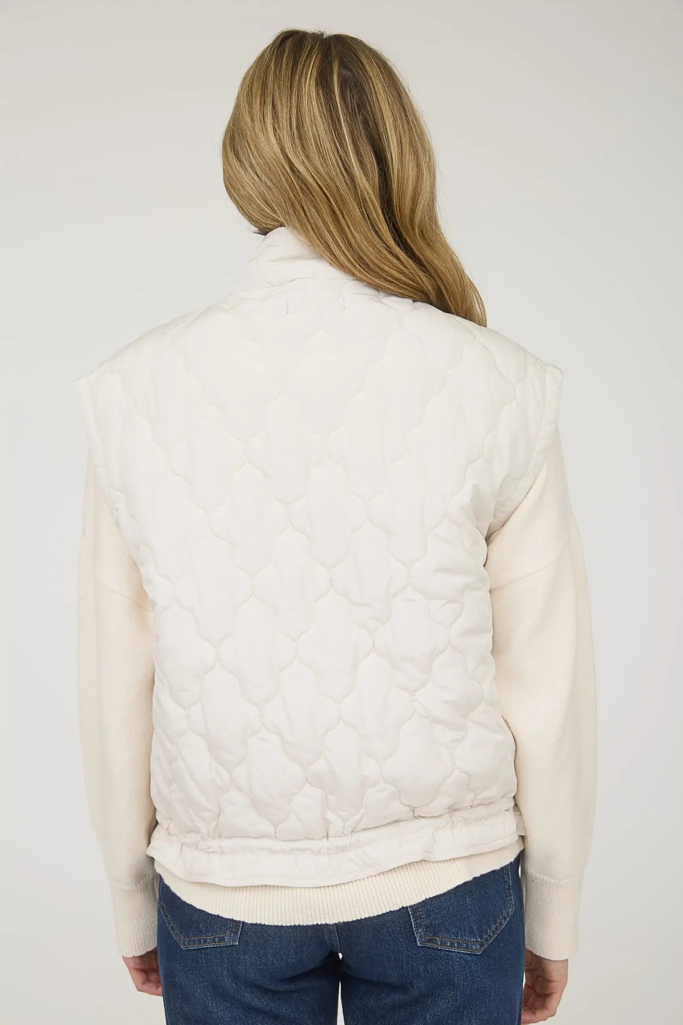 Tie Detail Snap Button Down Quilted Puffer Vest