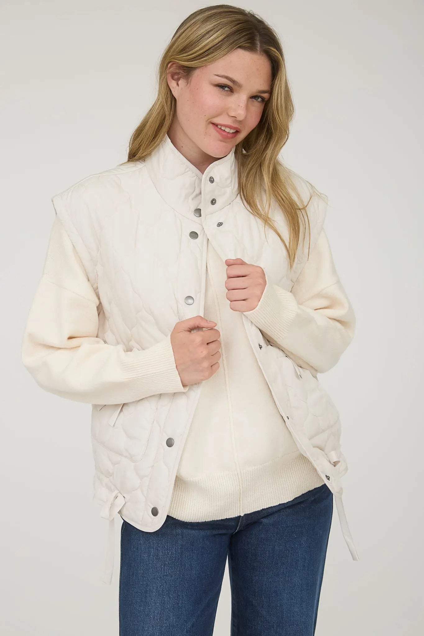 Tie Detail Snap Button Down Quilted Puffer Vest