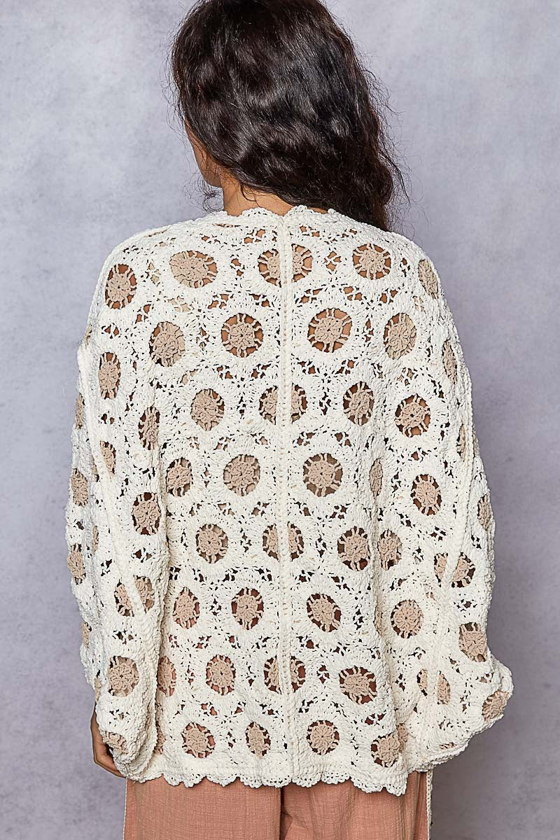 Long sleeve relaxed fit cardigan in chenille