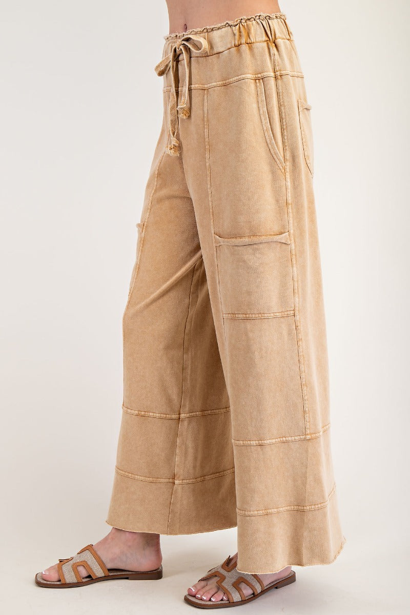 Mineral washed terry knit pants with cargo style pockets