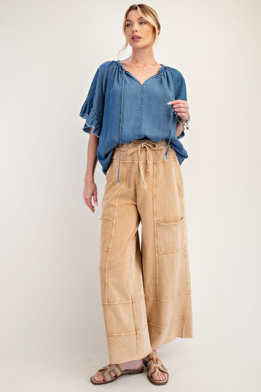 Mineral washed terry knit pants with cargo style pockets