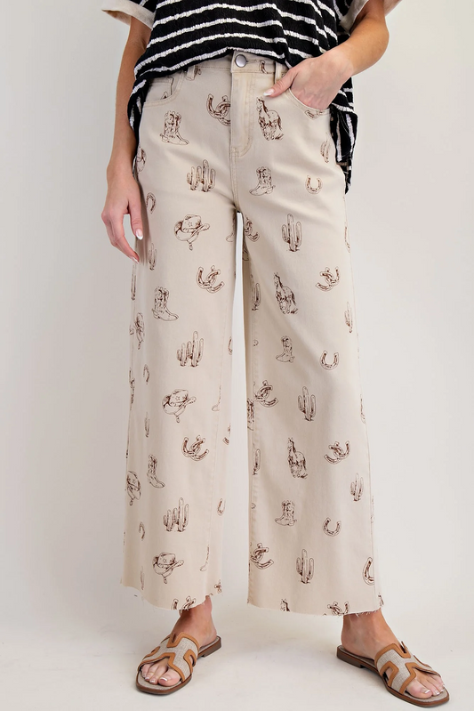 RESTOCKED IN NEW COLOR - Western printed washed twill pants