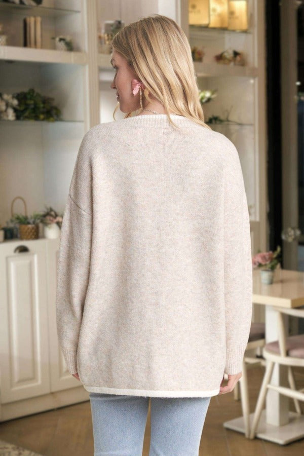 Drop shoulder v-neck hi-low sweater tunic top