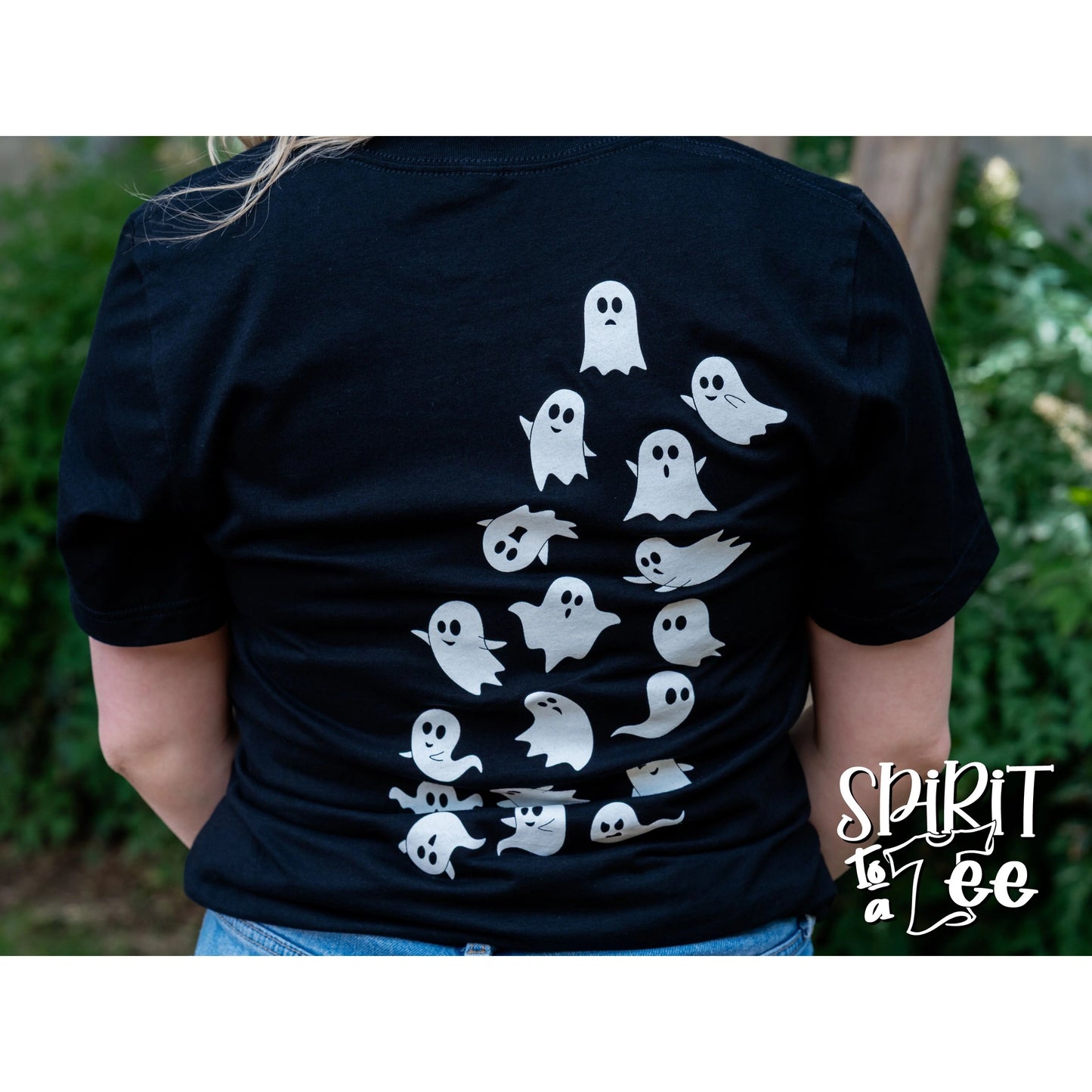 Boo with ghosts on back halloween tee