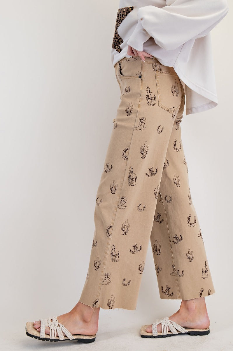 Western printed washed twill pants