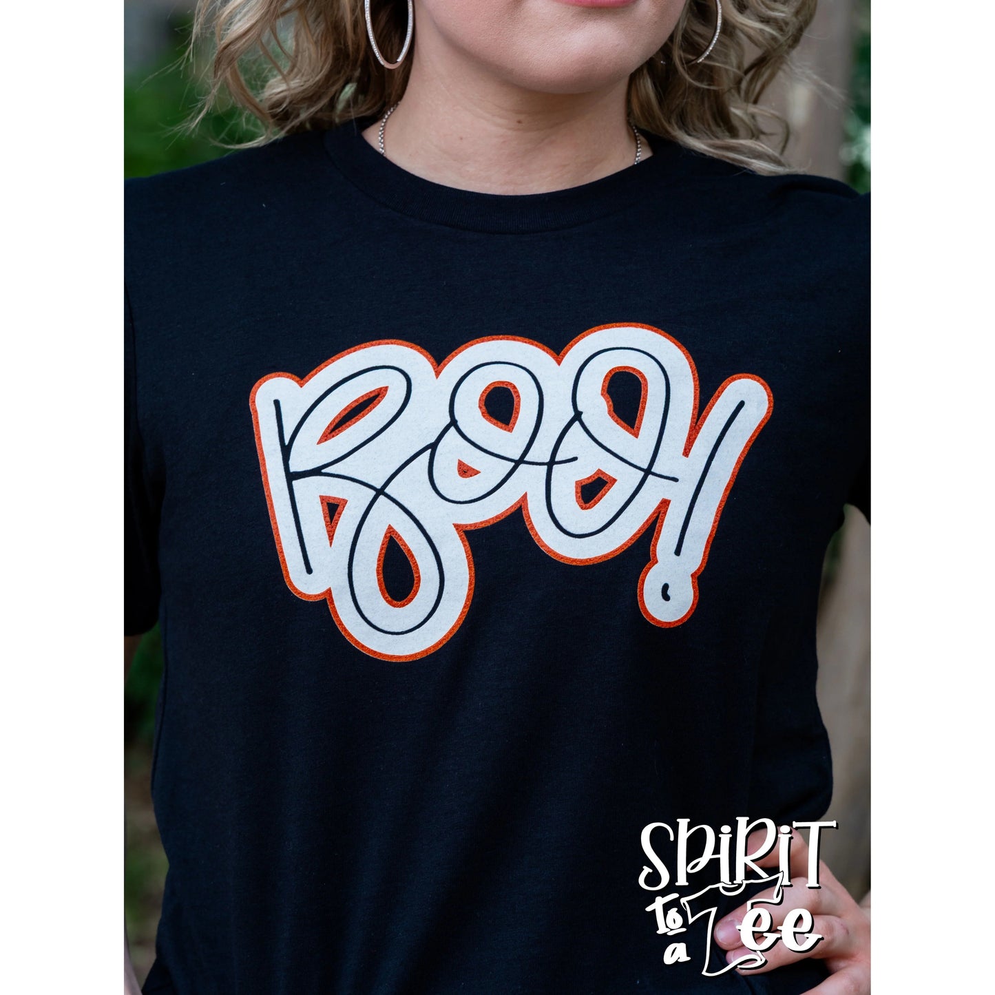 Boo with ghosts on back halloween tee