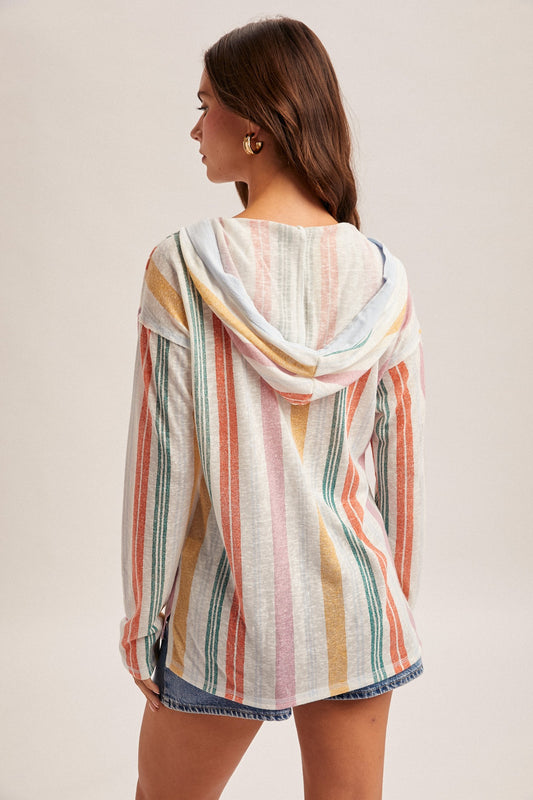 Multi color mix button up hoodie pullover