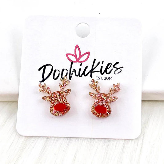 Doohickies Rudolph reindeer Christmas stud earrings