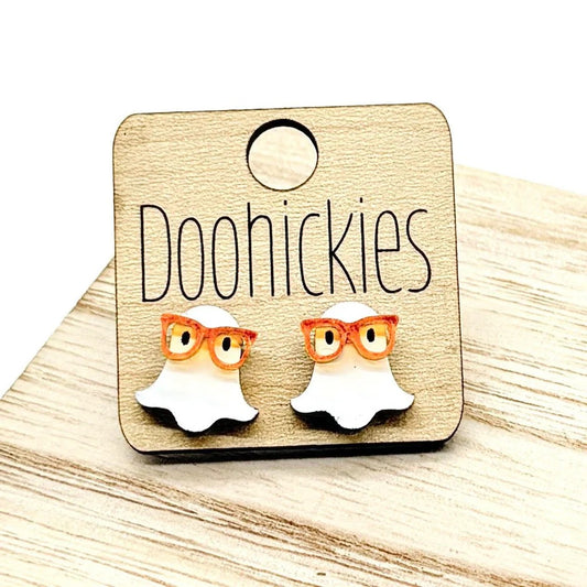 Doohickies nerdy ghost acrylic Halloween stud earrings