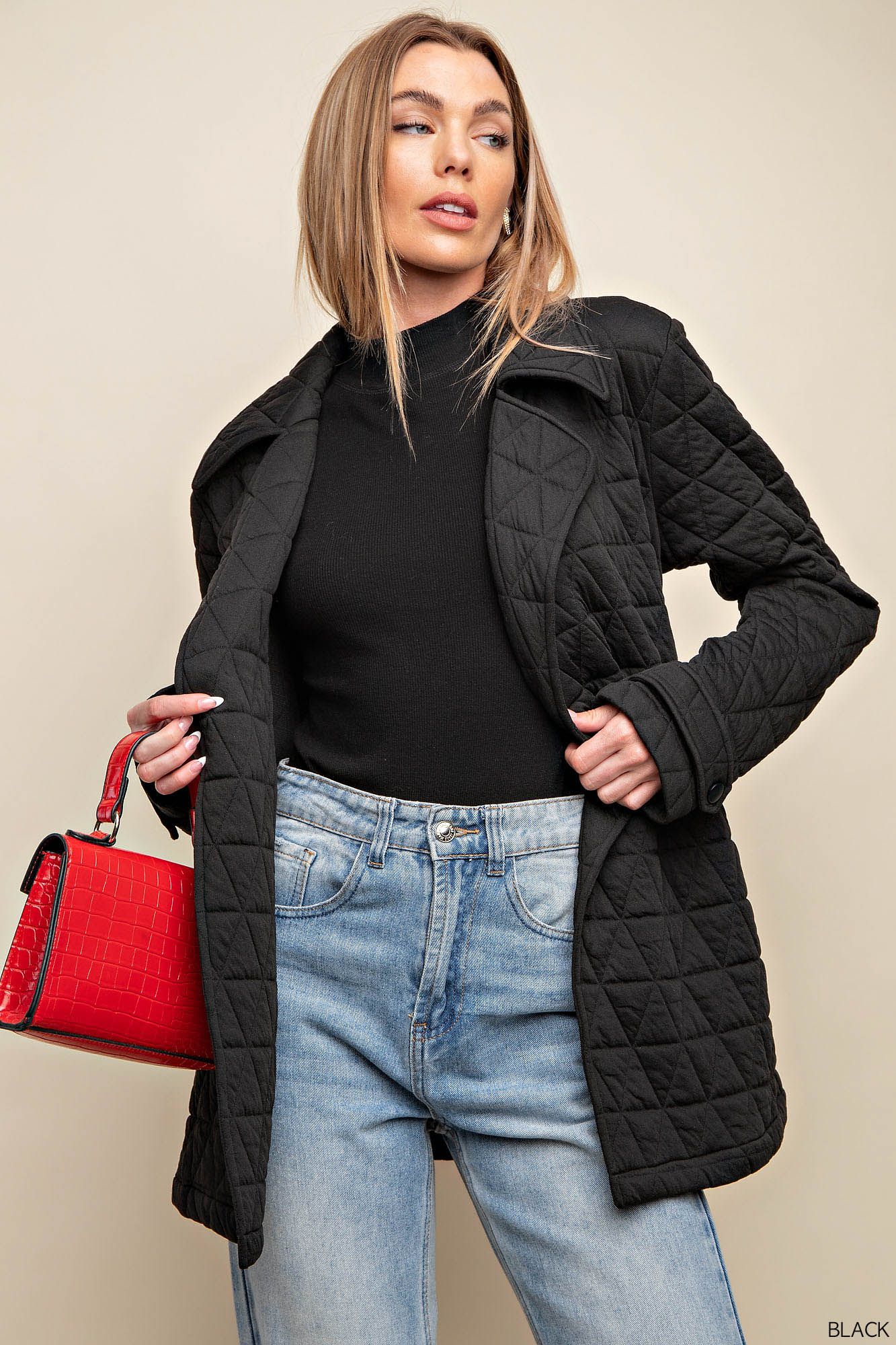 Belted quilt fabric jacket with side pockets Jacket Kori