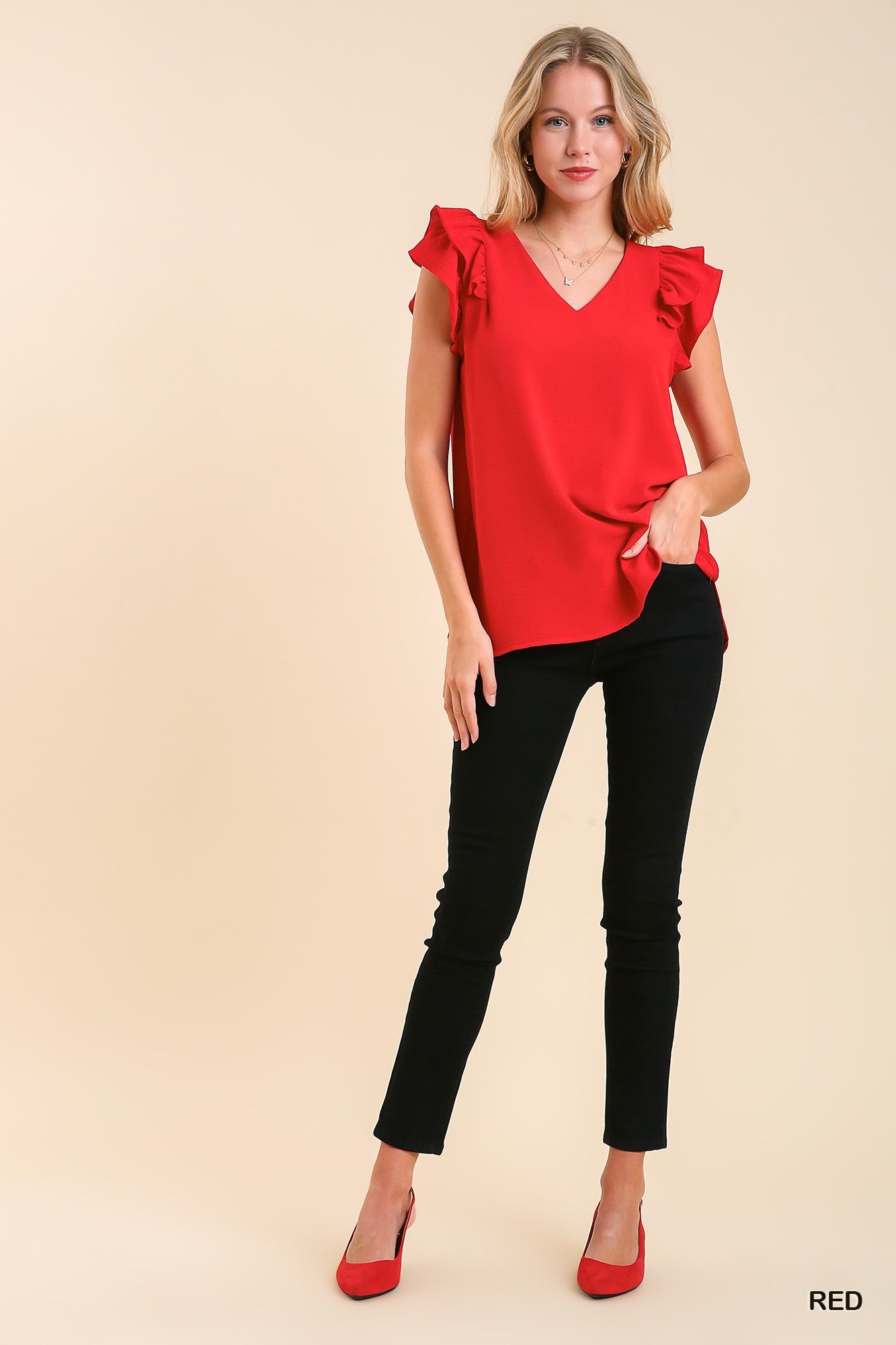 V-Neck Double Layered Flutter Sleeve Blouse with No Lining  Ivy and Pearl Boutique