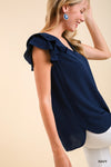 V-Neck Double Layered Flutter Sleeve Blouse with No Lining  Ivy and Pearl Boutique