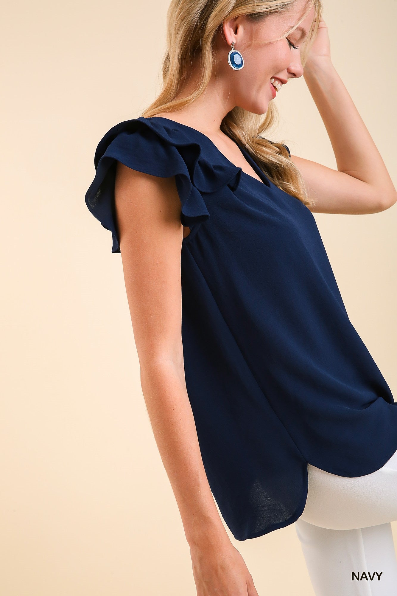 V-Neck Double Layered Flutter Sleeve Blouse with No Lining Ivy and Pearl Boutique