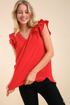 V-Neck Double Layered Flutter Sleeve Blouse with No Lining  Ivy and Pearl Boutique S Red