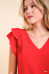 V-Neck Double Layered Flutter Sleeve Blouse with No Lining  Ivy and Pearl Boutique