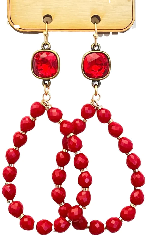 10mm bronze/red cushion cut connector on red bead teardrop earring Ivy and Pearl Boutique