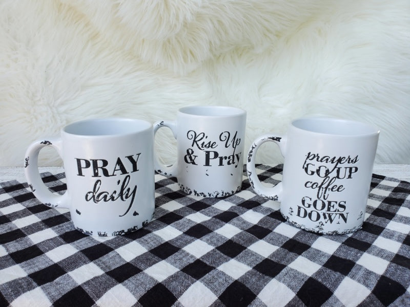 Faith-based cups - Prayer mugs - multiple uplifting faith-based phrases available Ivy and Pearl Boutique Prayers go up