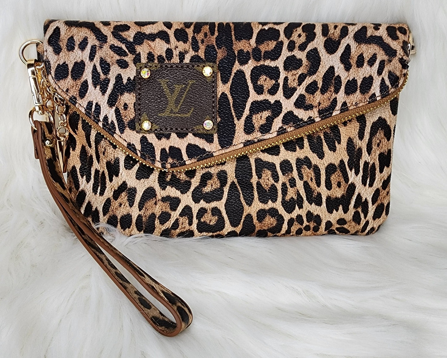 Repurposed LV Leopard clutch bag purse Ivy and Pearl Boutique
