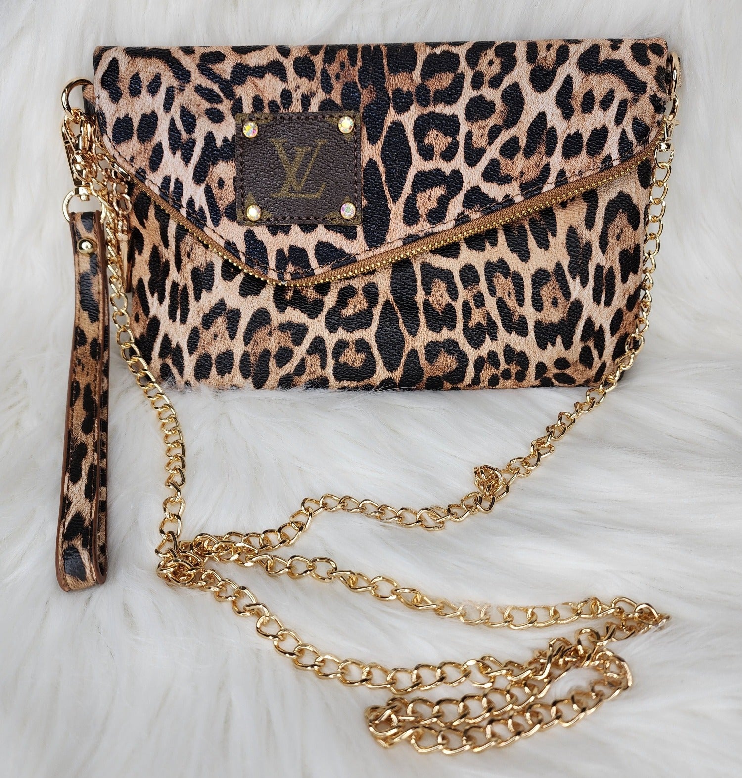 Repurposed LV Leopard clutch bag purse