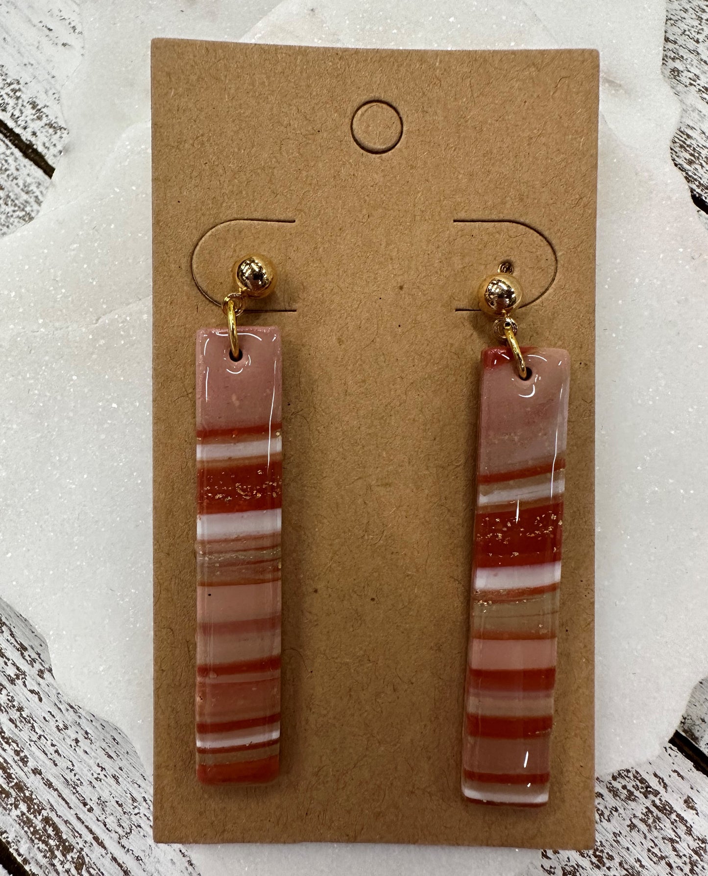 Marbled bars lightweight polymer clay earrings Earrings Lucia J Creations Marbled/Striped Pink White Turquoise