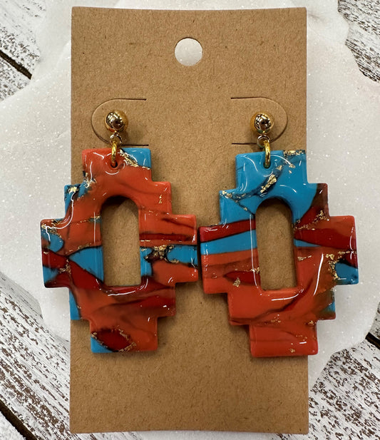 Aztec marbled lightweight polymer clay earrings Earrings Lucia J Creations