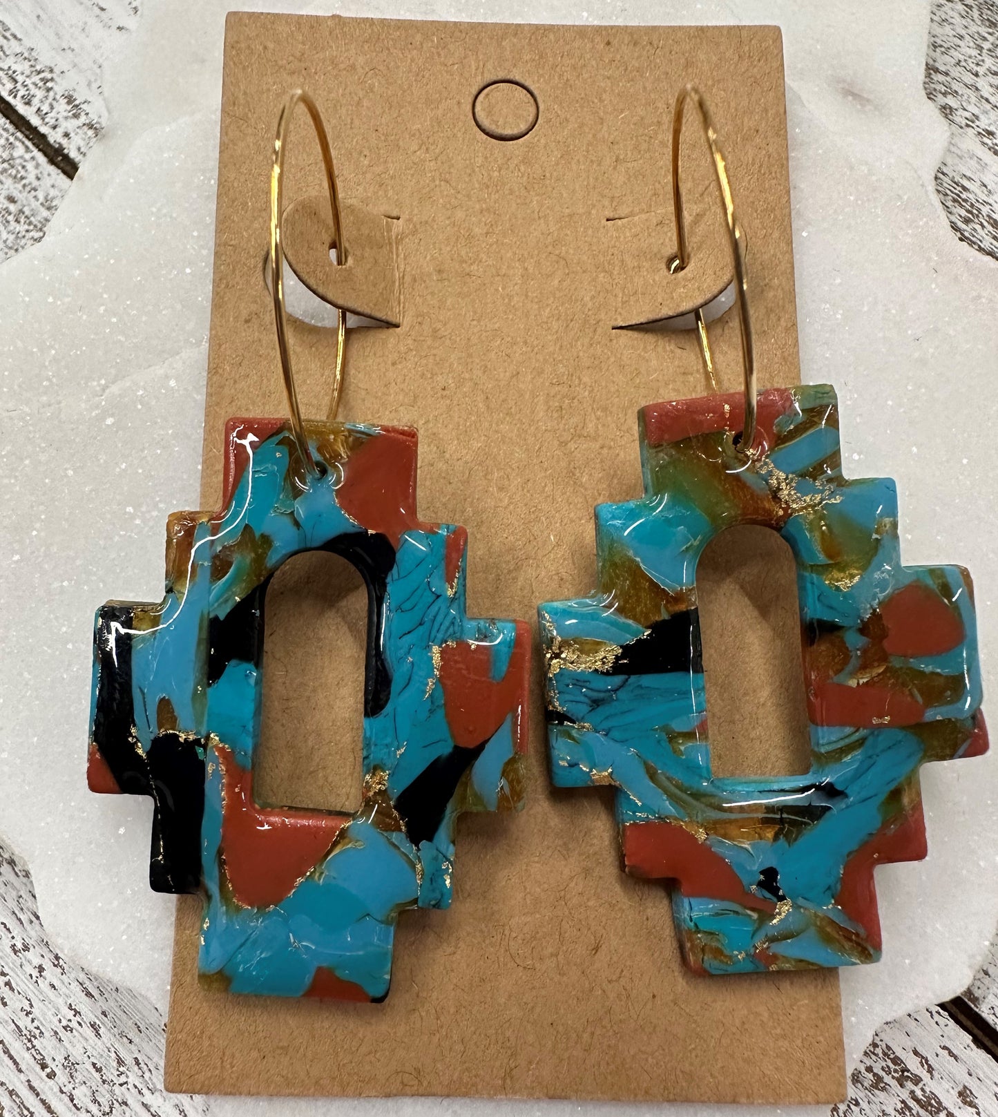 Aztec marbled lightweight polymer clay earrings (hoops) Earrings Lucia J Creations