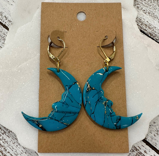 Marbled turquoise moon lightweight polymer clay earrings Earrings Lucia J Creations