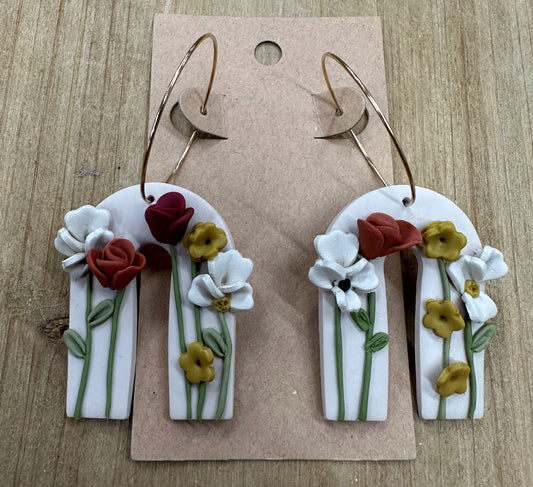 Horseshoe with flowers and vines lightweight polymer clay earrings (hoops) Earrings Lucia J Creations