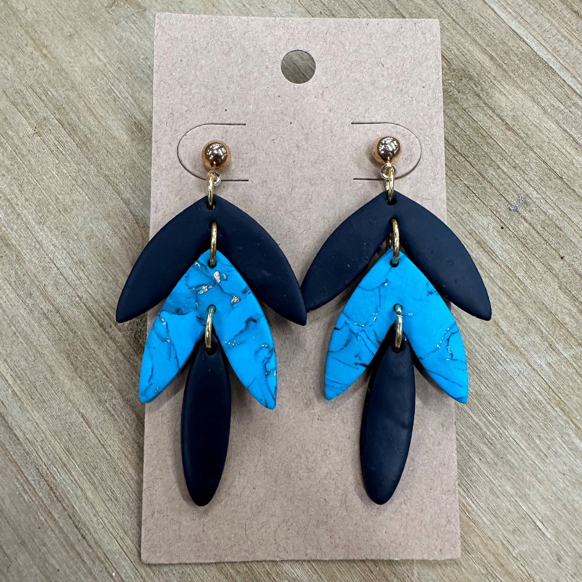 Leaves lightweight polymer clay earrings Earrings Lucia J Creations Dark Blue/Baby Blue  