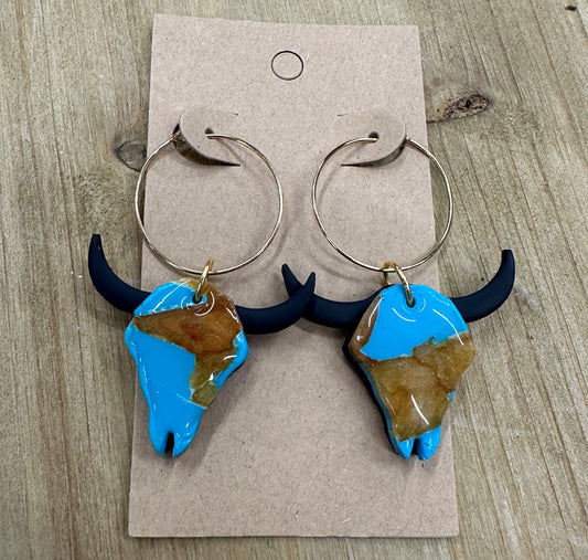 Marbled steer head lightweight polymer clay earrings (hoops) Earrings Lucia J Creations