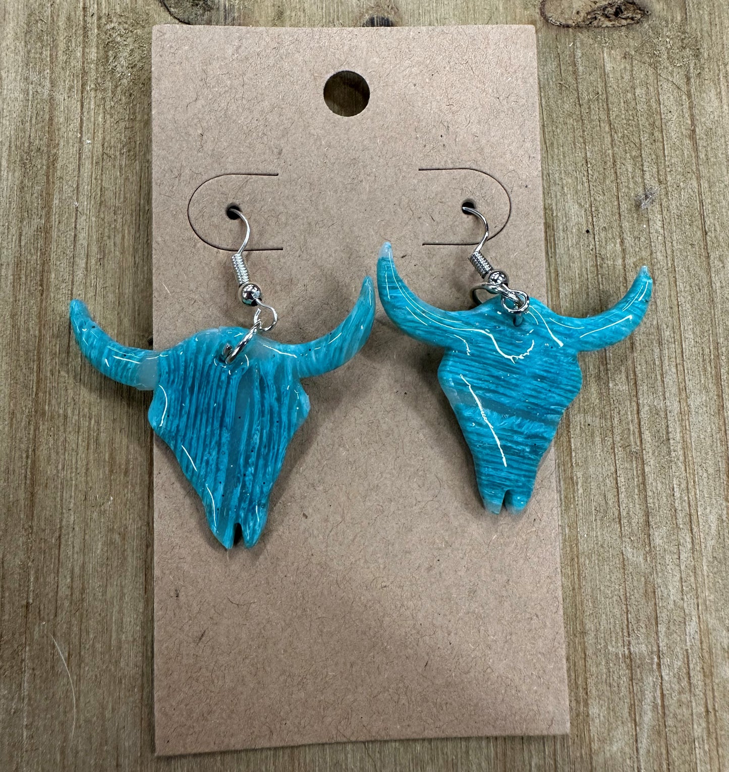 Turquoise marbled steer head lightweight polymer clay earrings Earrings Lucia J Creations