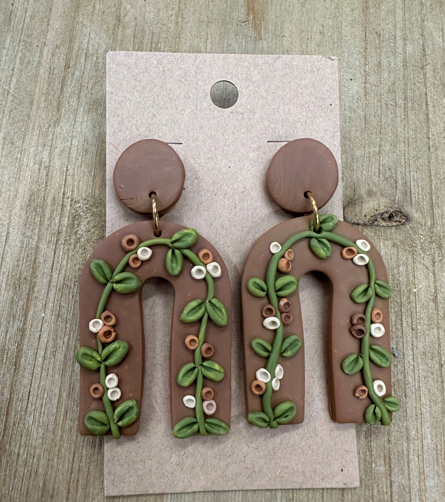 Horseshoe with flowers lightweight polymer clay earrings Earrings Lucia J Creations Chocolate