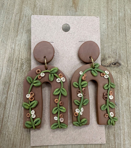 Horseshoe with flowers lightweight polymer clay earrings Earrings Lucia J Creations Chocolate