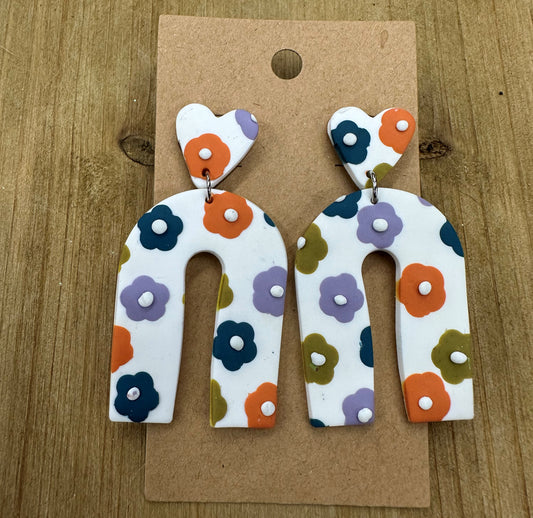 Horseshoe with heart and flowers lightweight polymer clay earrings Earrings Lucia J Creations
