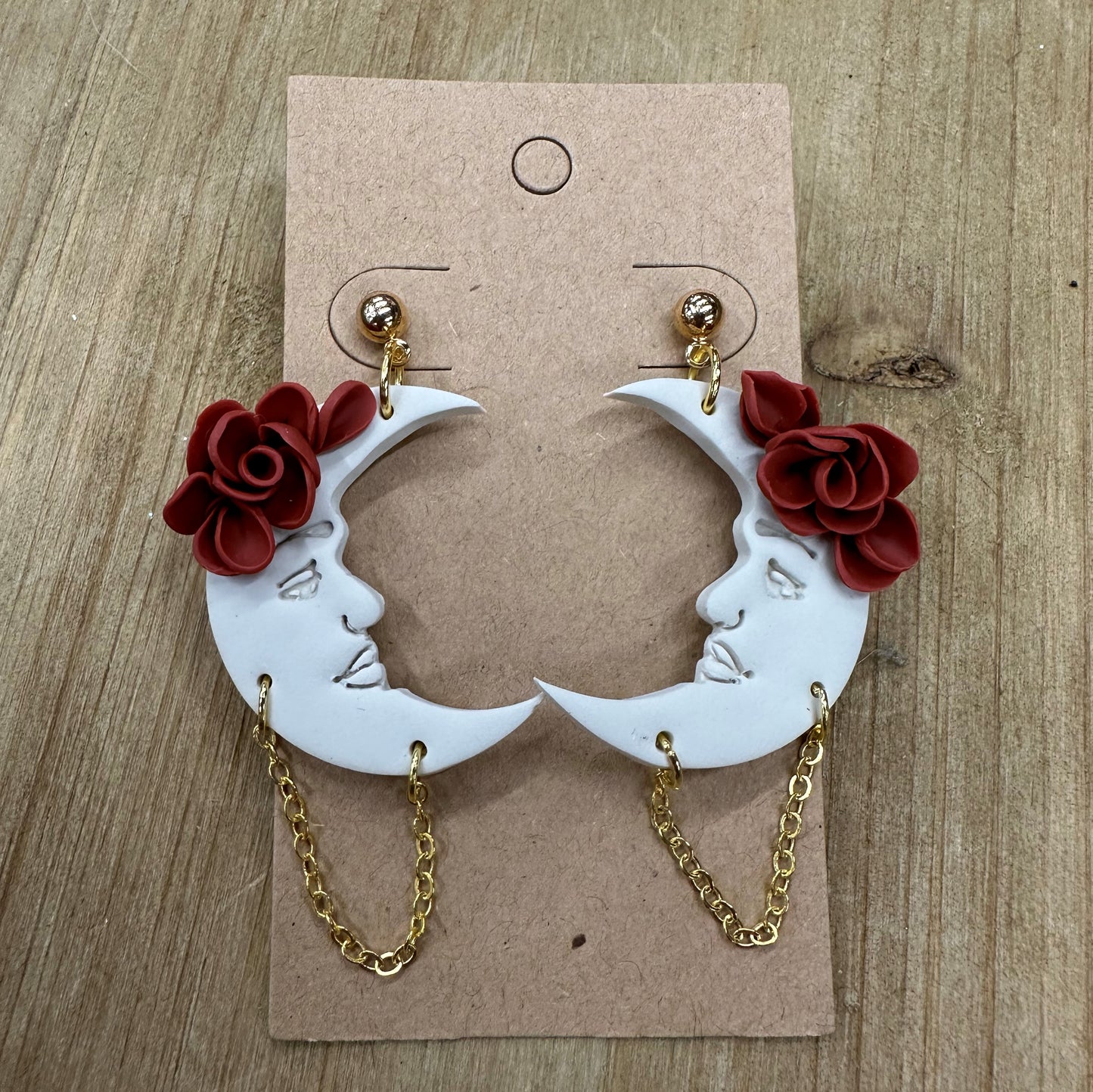 Rose flower moon lightweight polymer clay earrings Earrings Lucia J Creations
