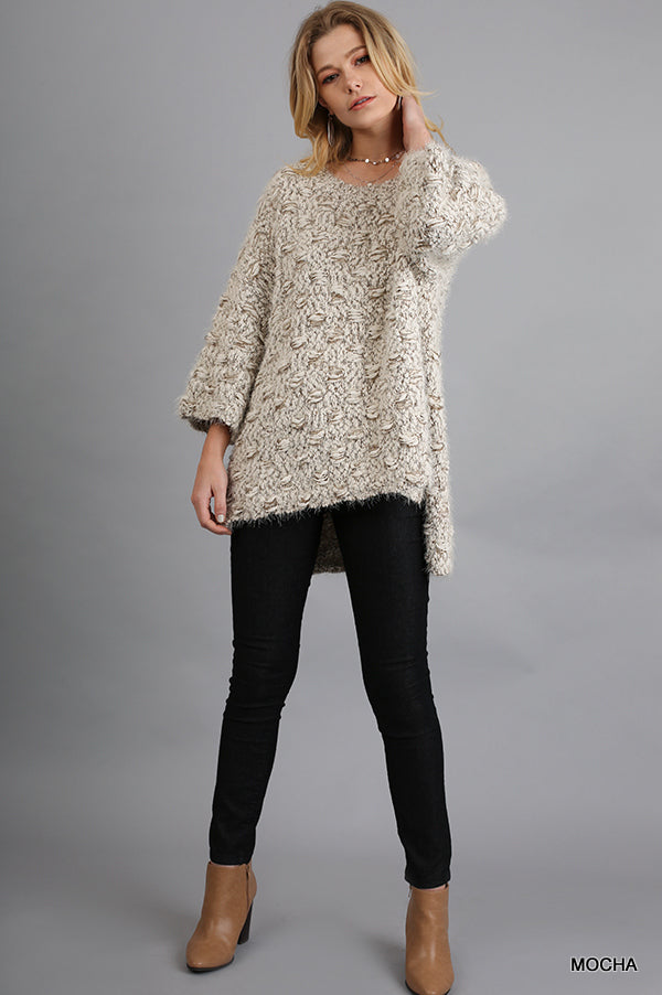 3/4 Sleeve Sweater with High Low Hemline Ivy and Pearl Boutique